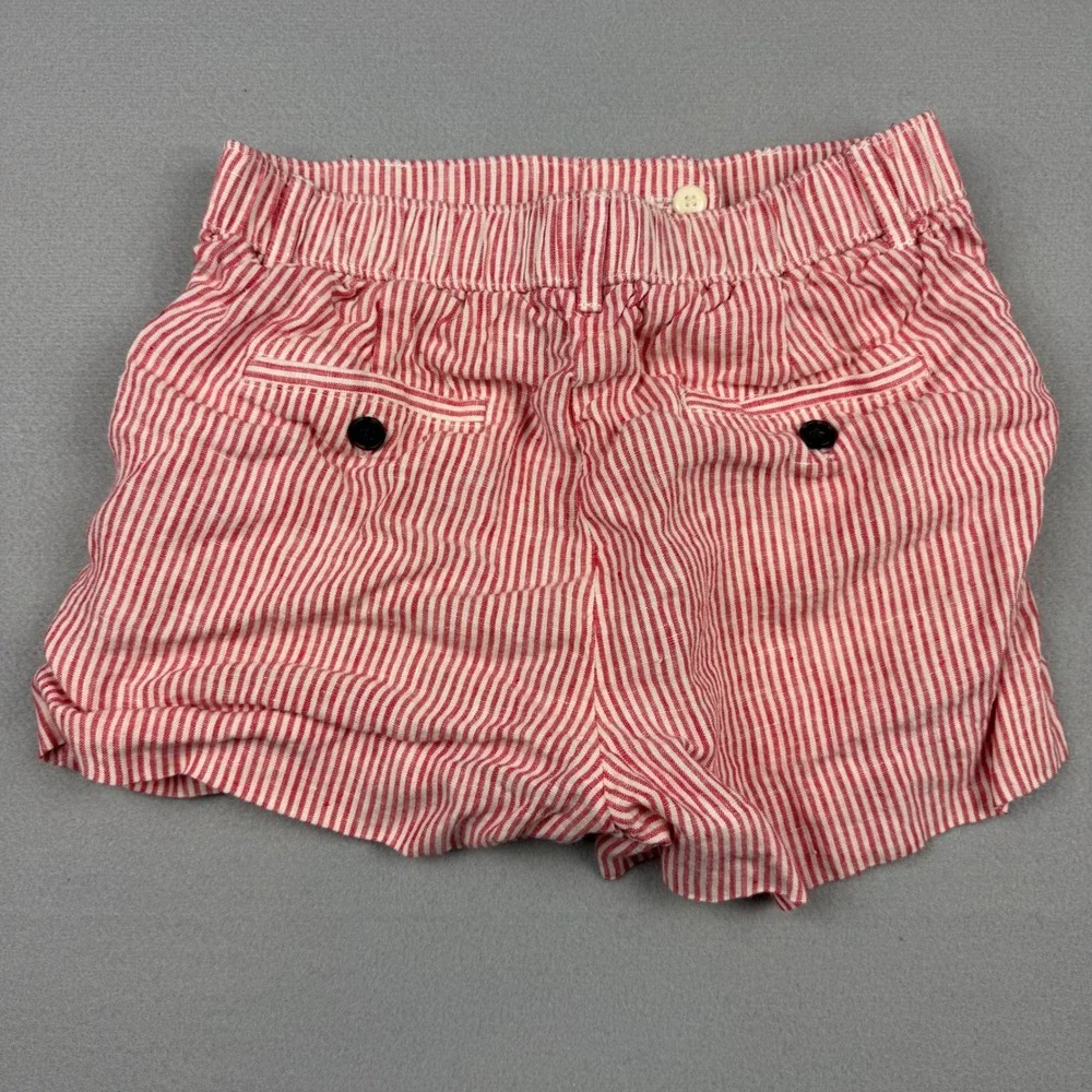 J.Crew Women XXS Electric Red Striped Harbor Shorts 100% Linen Re-Imagined CH879